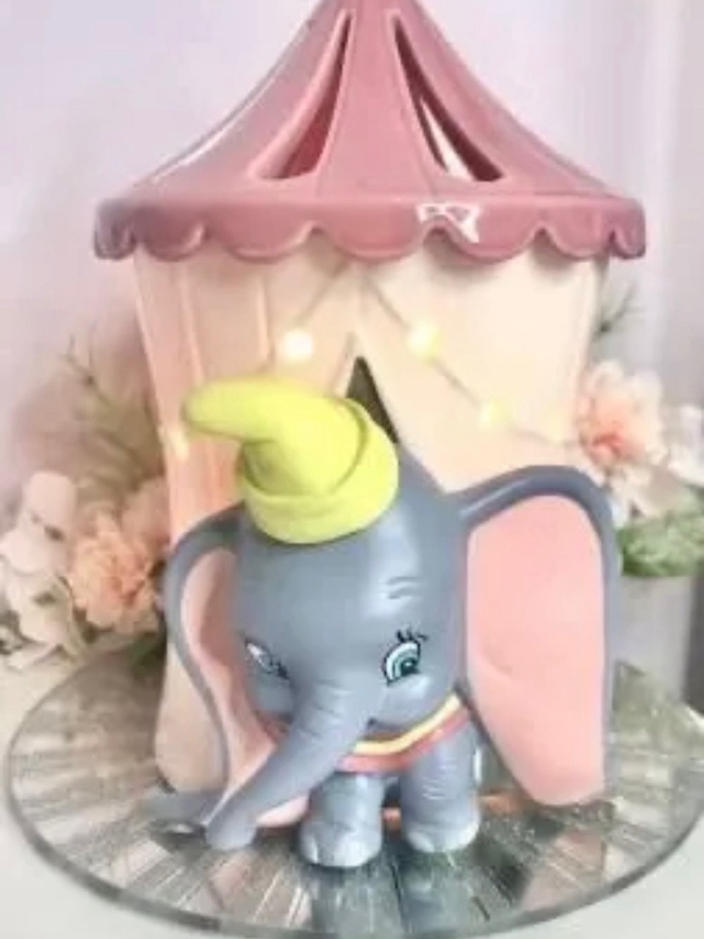 Ceramic Dumbo Elephant Figurine with Pink Carousel Candle